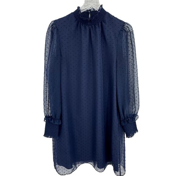Draper James Lyndsay dress women's small Swiss dot smocked sheer sleeves mini - Picture 2 of 8